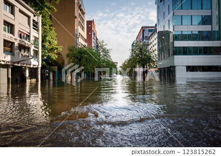 Flooding caused by heavy rain 123815262