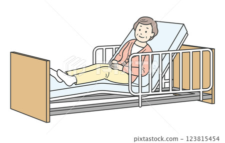 Illustration of an elderly woman lying in bed and a nursing care bed 123815454