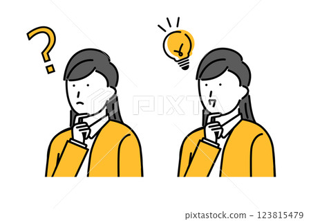 Illustration of a woman solving a problem from doubt 123815479