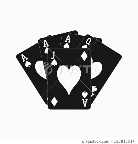 Professional Poker Hand with Royal Spades in Minimalist Black and White Design 123815514