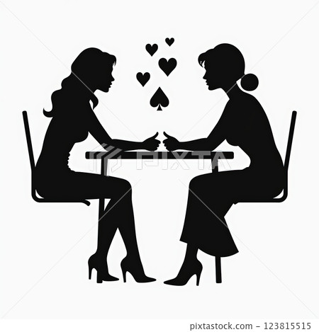 Cheerful Female Friends Showing Approval with Hearts and Spade Symbols 123815515