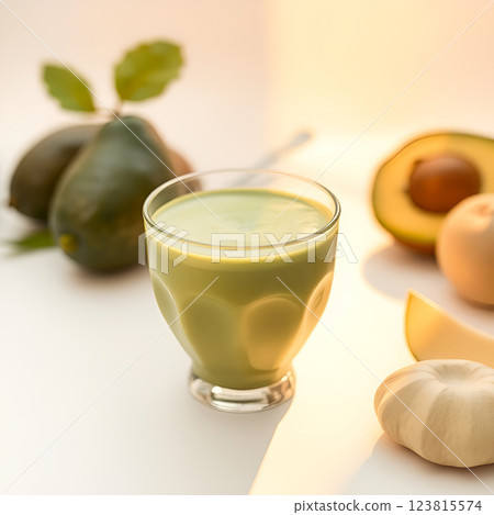 Original avocado smoothie on a light surface 123815574