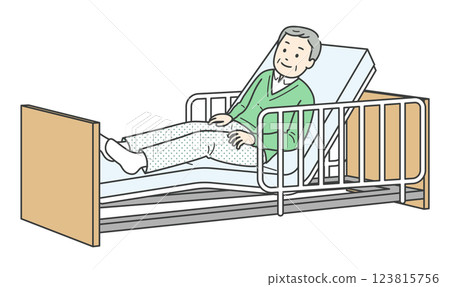 Illustration of an elderly man lying down in an electric reclining care bed Illustration of an elderly man lying down in an electric reclining care bed 123815756