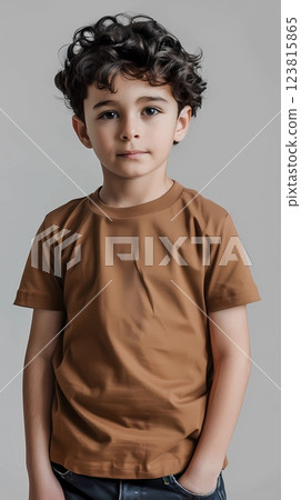 Handsome little boy wearing t shirt casual fashion style 123815865