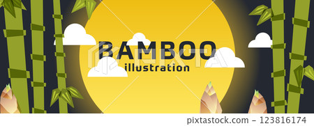 竹子、月亮和竹筍的背景插圖 123816174