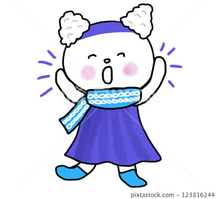 A white cat smiling happily and raising both hands 123816244