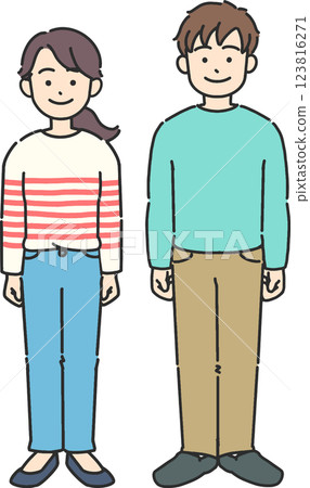 Full-body illustration of smiling young men and women Full-body illustration of smiling young men and women 123816271
