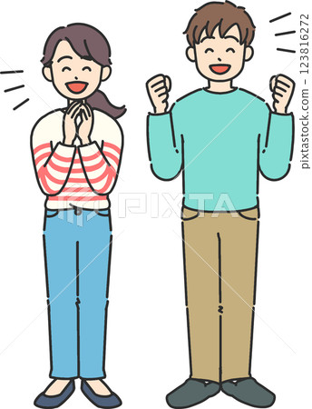 Full-body illustration of happy young men and women Full-body illustration of happy young men and women 123816272