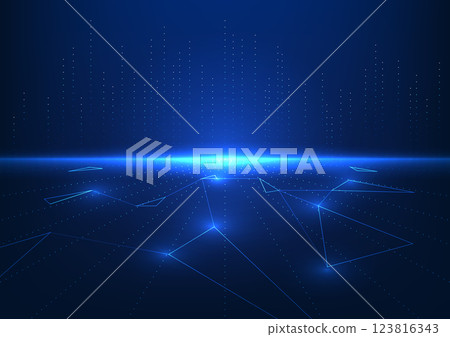 Big data technology, a network that collects and transmits large-scale high-tech digital data used in organizations, can be used both online and offline. Vector illustration, blue background. Big data technology, a network that collects and transmits large-scale high-tech digital data used in organizations, can be used both online and offline. Vector illustration, blue background. 123816343