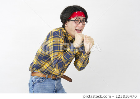 Akihabara male fighting pose white background Akihabara male fighting pose white background 123816470