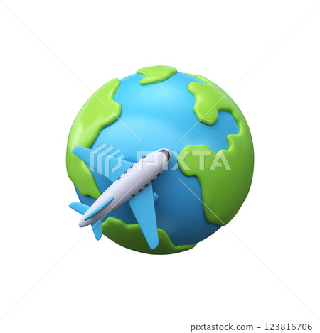 Traveling by plane around the world. 3d icon of planet earth and airplane 123816706