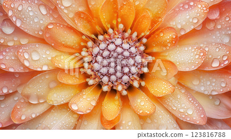 Close up of vibrant orange gerbera flower with dewdrops on petals. ai generative 123816788