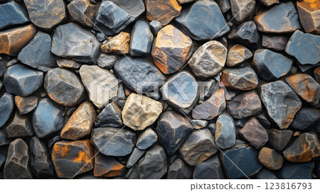 Natural stone background with various textured rocks in earthy tones. ai generative 123816793