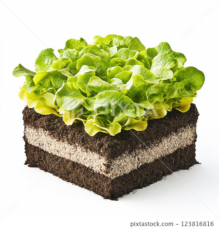 Lettuce plant with visible soil layers, showcasing healthy growth. ai generative Lettuce plant with visible soil layers, showcasing healthy growth. ai generative 123816816