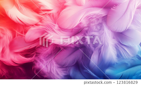 vibrant gradient of soft feathers in pink, purple, and blue hues creates dreamy background. ai generative 123816829