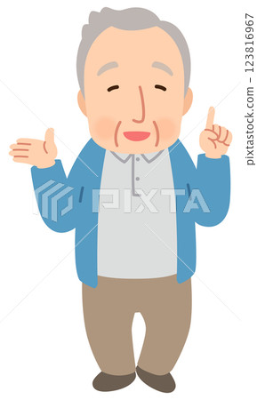 Explaining senior man, facial expression pose, elderly, late elderly Explaining senior man, facial expression pose, elderly, late elderly 123816967