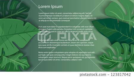 Mockup template showcasing a clean design with tropical leaves on a vibrant green background for creative projects Mockup template showcasing a clean design with tropical leaves on a vibrant green background for creative projects 123817042