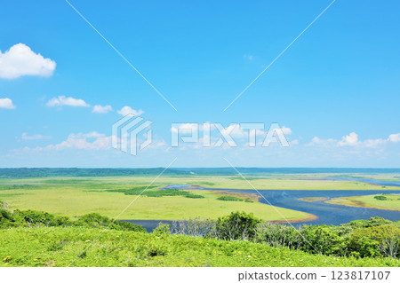 北海道夏季藍天和Kiritappu濕地 北海道夏季藍天和Kiritappu濕地 123817107