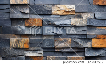 textured stone wall with varied shades of gray and brown, creating rustic appearance. ai generative textured stone wall with varied shades of gray and brown, creating rustic appearance. ai generative 123817512