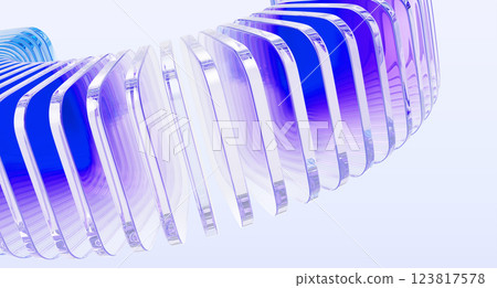 Hologram glass shapes dynamic 3d background. Abstract bg with row of crystal square plates. Holographic light transparent gradient wave line pattern. Render digital tech banner. 3D illustration 123817578