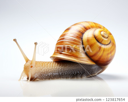 close up of snail with spiral shell on white background. ai generative 123817654