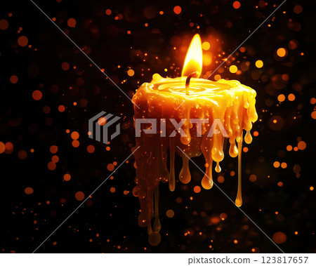 glowing candle with melting wax creates warm, enchanting atmosphere. ai generative 123817657