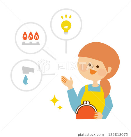 Utility bills, housewives, household finances and money management, image illustration material Utility bills, housewives, household finances and money management, image illustration material 123818075