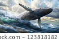 Humpback whale breaching in ocean with dramatic waves. ai generative 123818182