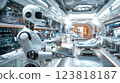 Futuristic hospital with robotic assistance in patient care. ai generative 123818187