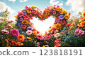 Heart shaped flower arrangement under bright sky ai generative 123818191