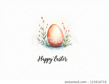 A single elegantly drawn Easter egg in the center on beige background 123818719