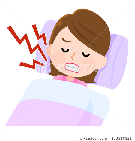 Illustration of a woman grinding her teeth while sleeping Illustration of a woman grinding her teeth while sleeping 123818821