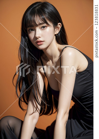 Portrait of a dark-haired woman in a black dress Portrait of a dark-haired woman in a black dress 123818831