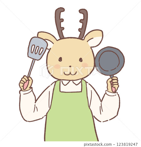 煎鍋，鏟子，鹿，烹飪 123819247