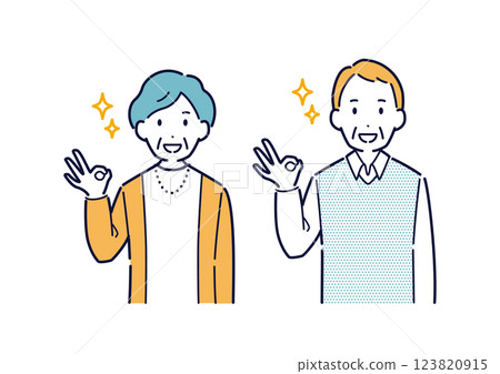 Illustration of a cheerful elderly person making an OK sign 123820915