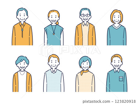 Illustration set of elderly people smiling facing forward 123820918