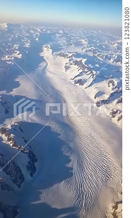 Aerial View of a Glacial Valley in Greenland. Aerial View of a Glacial Valley in Greenland. 123821080