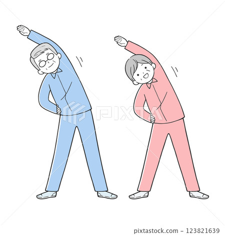 Senior couple doing exercises Healthy elderly people 123821639