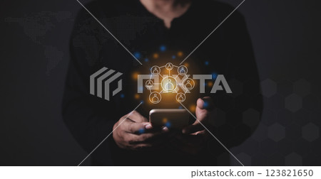 Young man hand using smartphone to Interconnect Young man hand using smartphone to Interconnect 123821650