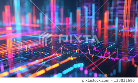 Performance metrics analysis detailed charts and glowing 123821696