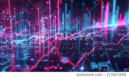 Predictive data analysis glowing trend lines and graphs 123821699