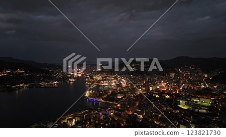 [Nagasaki night view from the sky] Megane Bridge and Shian Bridge Nagasaki Port night view 123821730