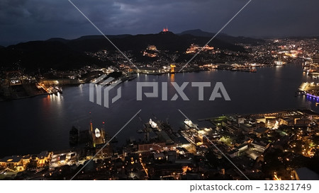 [Nagasaki night view from the sky] Night view of the shipbuilding dock at the port Nagasaki Port night view 123821749