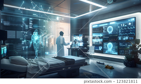 AI-Powered Diagnosis Tools A futuristic medical office 123821811