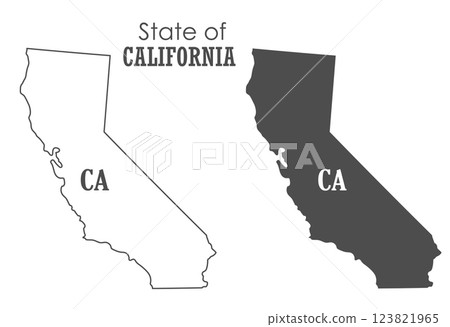 California. The outline and silhouette of the state with the abbreviated abbreviation of the name. The state border. A template for the design of printed products 123821965