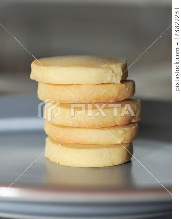 Homemade shortbread cookies on blue plate. Homemade shortbread cookies on blue plate. 123822231