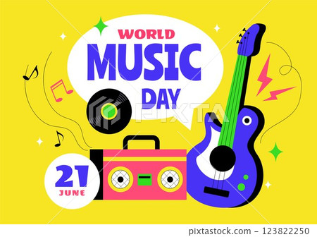 World Music Day Vector Illustration on June 21st, featuring Various Musical Instruments and Music Notes to Celebrate and Enjoy the Art of Sound 123822250