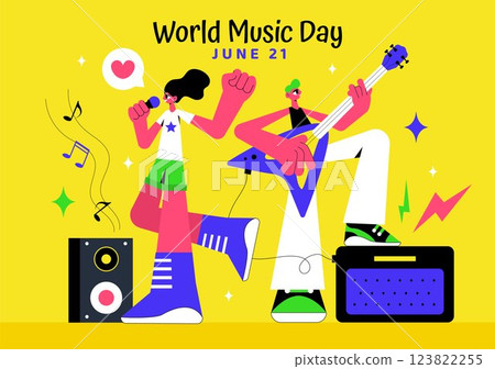 World Music Day Vector Illustration on June 21st, featuring Various Musical Instruments and Music Notes to Celebrate and Enjoy the Art of Sound 123822255