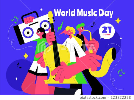 World Music Day Vector Illustration on June 21st, featuring Various Musical Instruments and Music Notes to Celebrate and Enjoy the Art of Sound 123822258
