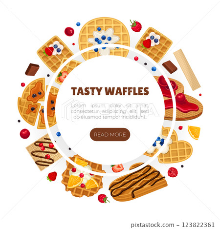 Waffle Food as Pastry Dessert Banner Design Vector Template 123822361